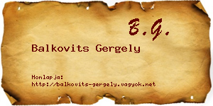 Balkovits Gergely névjegykártya